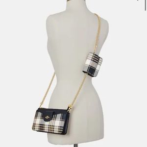 Coach Midnight Blue Poppy Crossbody With Card Case With Garden Plaid Print New